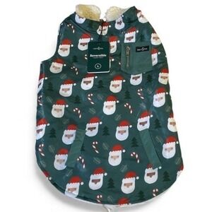 NWT Reversible Dog Jacket Large Green with‎ Santa Print Love & Joy